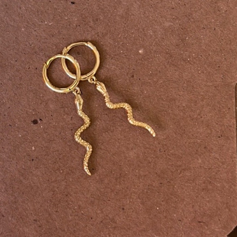 Sterling Silver Gold Plated Snake Dangle Earrings
